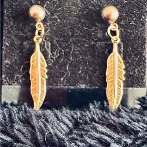 Gold Feather elegant Drop Earrings posts
